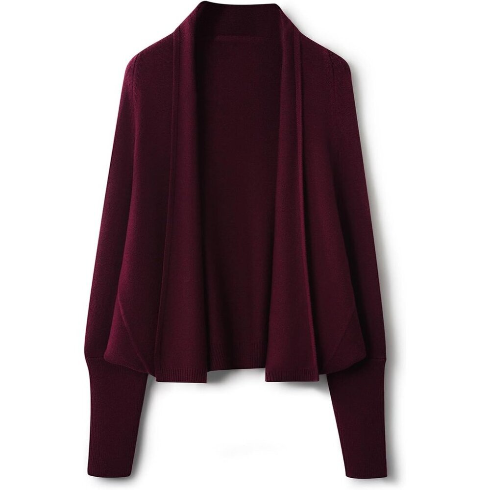 Women's Merino Wool Cardigan Small Open Front Batwing Sleeve Knit